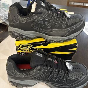 New Men's 9.5 W Skechers Steel Toe Shoes Wide Fit Work Cankton 77055W/BKCC Black